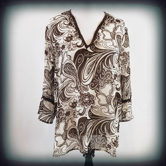 Susan Graver Tops - Susan Graver Bell Sleeve Sheer Blouse Lg EUC